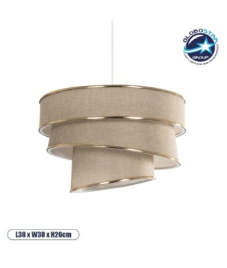 GLOBOSTAR® SIERA 203-0168 Μοντέρνο Κρεμαστό Φωτιστικό Οροφής με Ντουί 1 x E27 AC 220-240V IP20 - Μπεζ & Χρυσό - Μ38 x Π38 x Υ26cm